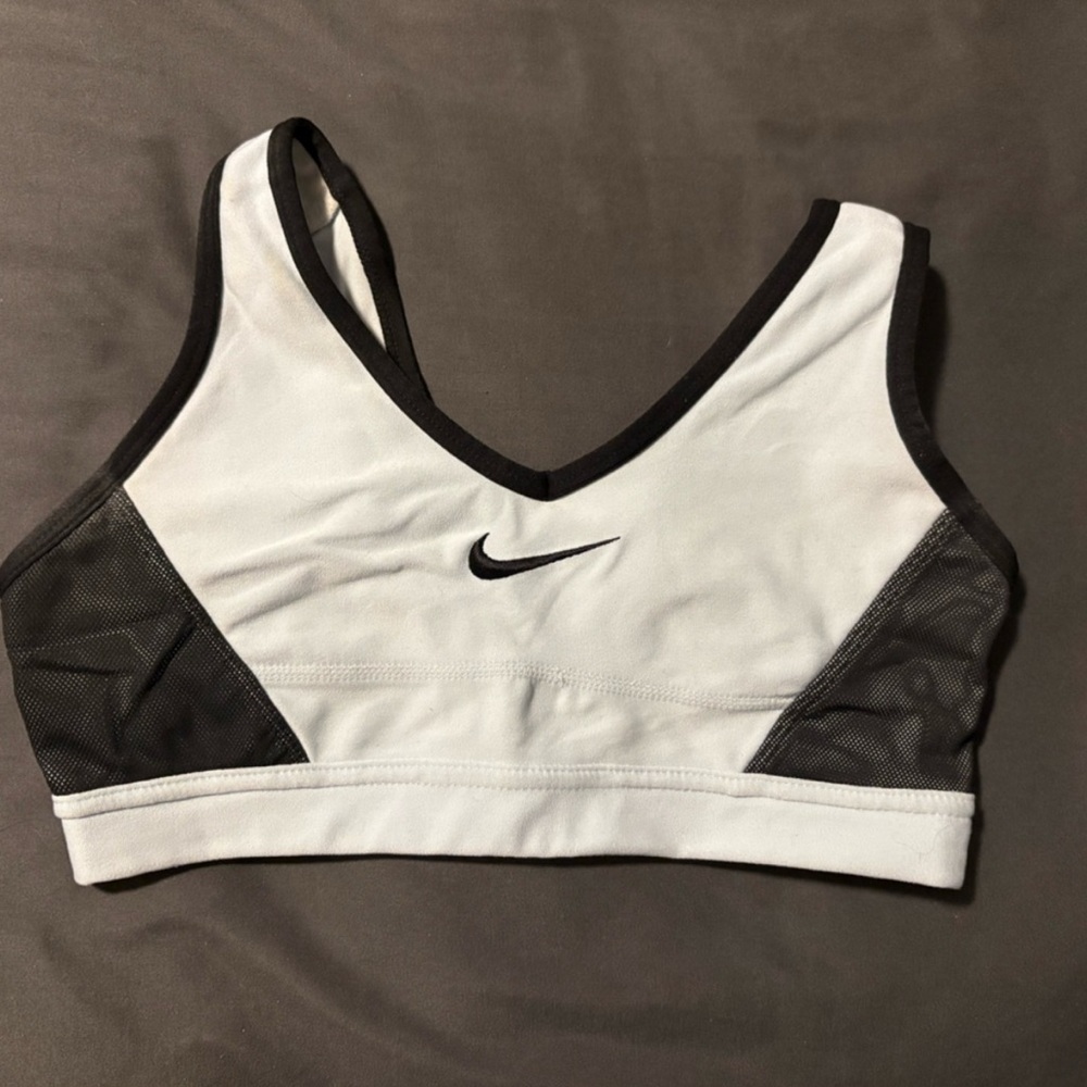 Nike Women's Black and Light Blue V-Neck Sports Bra